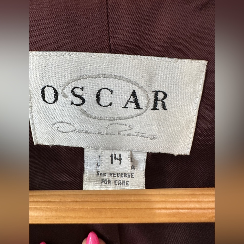 Vintage Brown Wool & Leather Contrast Blazer Jacket By Oscar De La Renta Size 14 - Picture 11 of 14